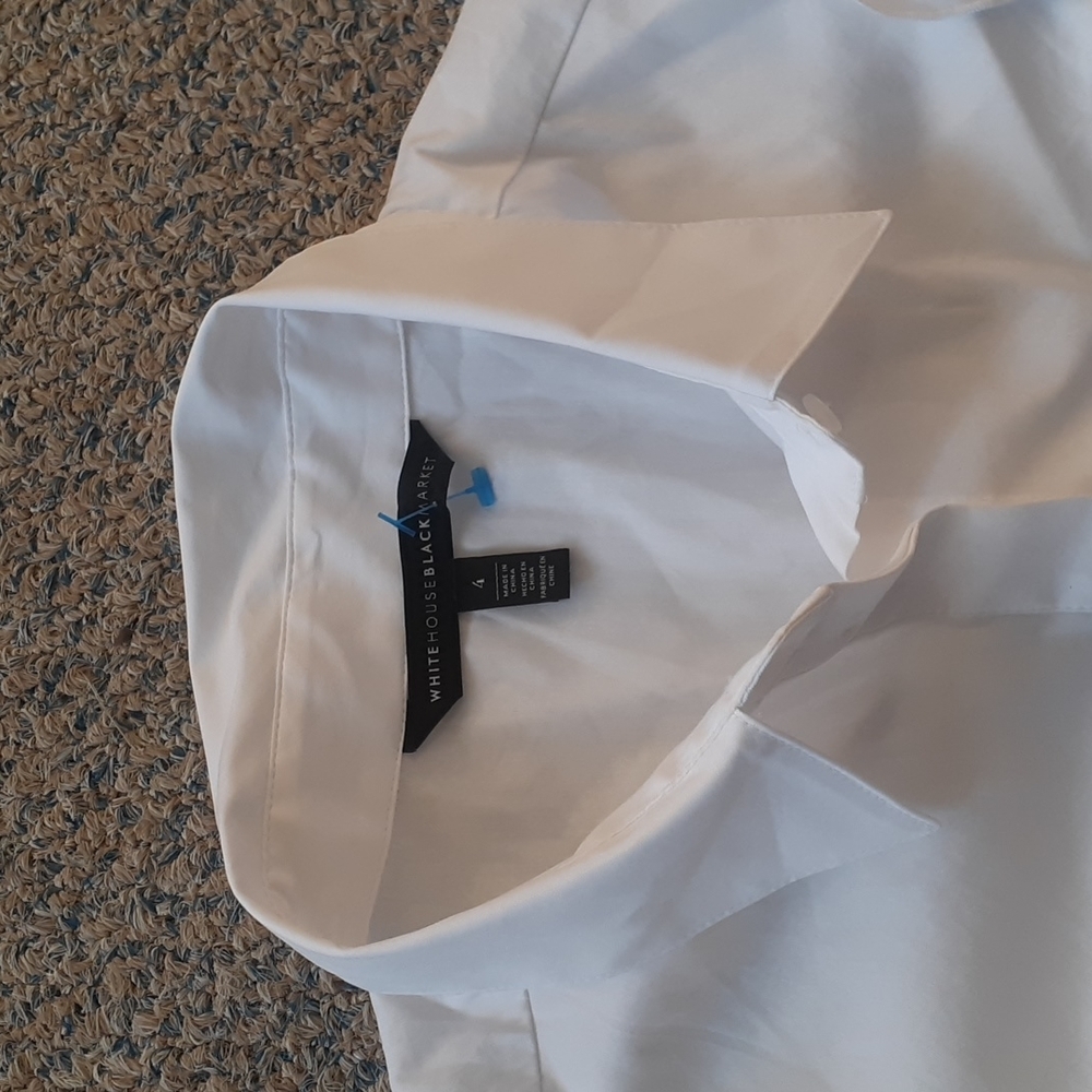 White House Black Market White Button Down Cold Shoulder Top SIZE 4 - Picture 2 of 5